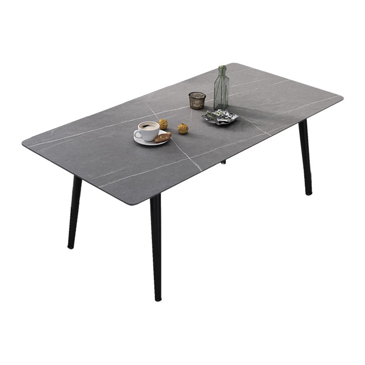 Mesa de comedor de rectángulo industrial de metal mesa de piedra sinterizada con piernas negras
