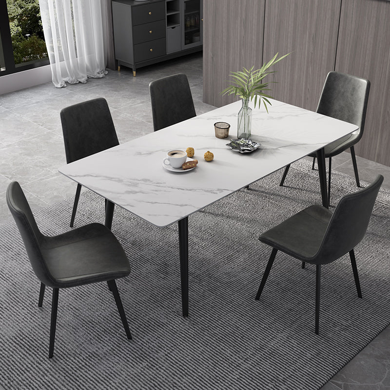 Mesa de comedor de rectángulo industrial de metal mesa de piedra sinterizada con piernas negras