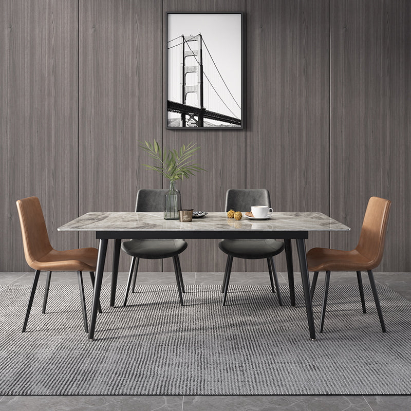 Mesa de comedor de rectángulo industrial de metal mesa de piedra sinterizada con piernas negras