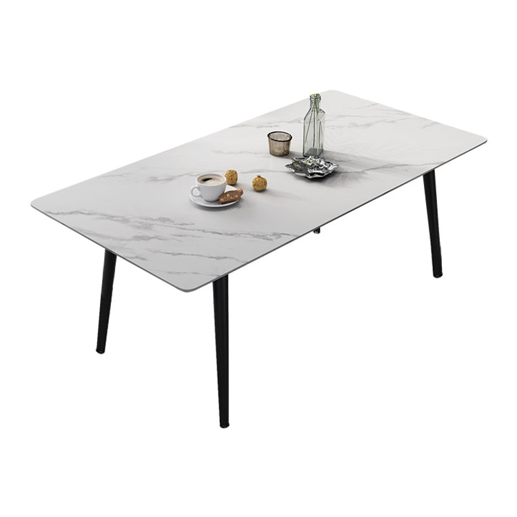Mesa de comedor de rectángulo industrial de metal mesa de piedra sinterizada con piernas negras