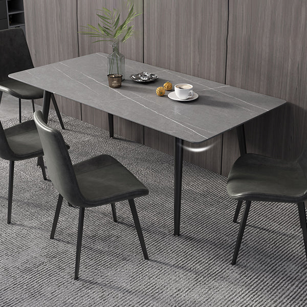 Mesa de comedor de rectángulo industrial de metal mesa de piedra sinterizada con piernas negras