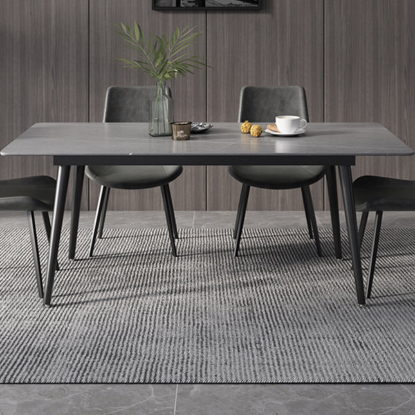 Mesa de comedor de rectángulo industrial de metal mesa de piedra sinterizada con piernas negras