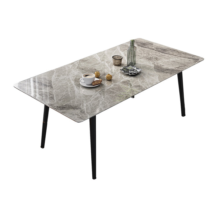 Mesa de comedor de rectángulo industrial de metal mesa de piedra sinterizada con piernas negras