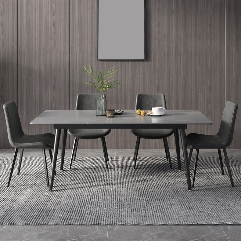 Mesa de comedor de rectángulo industrial de metal mesa de piedra sinterizada con piernas negras