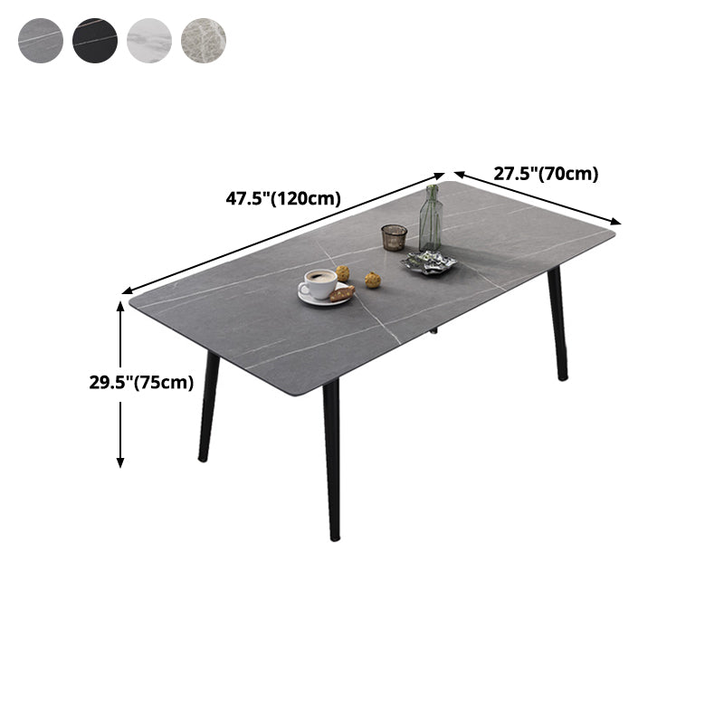 Mesa de comedor de rectángulo industrial de metal mesa de piedra sinterizada con piernas negras