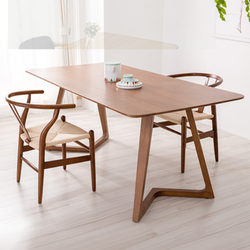 Rechthoek dubbele voetstuk moderne tafel massief hout vaste tafel voor thuis
