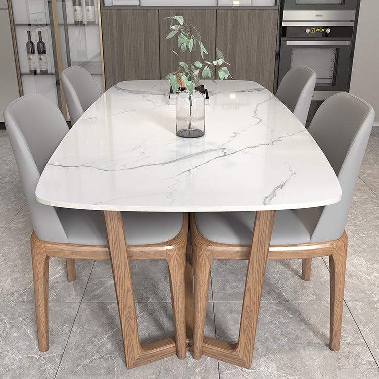 Mesa rectangular con tapa de piedra sinterizada para restaurante mesa moderna con base de caballete de fresno