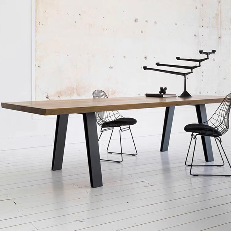 Mesa de estilo industrial con forma rectangular, mesa fija de madera maciza para uso doméstico