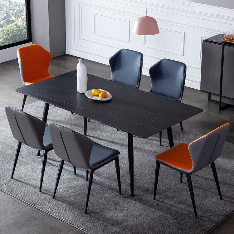Mesa de comedor de estilo industrial rectangular de 4 patas, mesa fija de piedra sinterizada para cocina