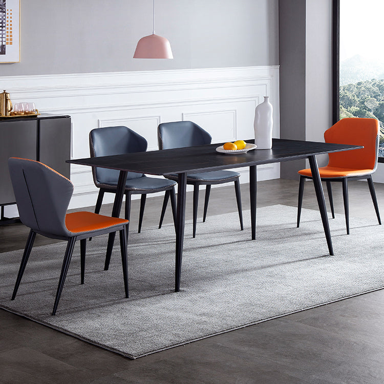 Mesa de comedor de estilo industrial rectangular de 4 patas, mesa fija de piedra sinterizada para cocina