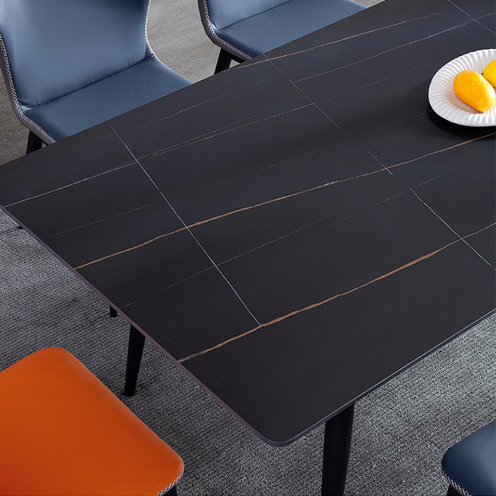Mesa de comedor de estilo industrial rectangular de 4 patas, mesa fija de piedra sinterizada para cocina