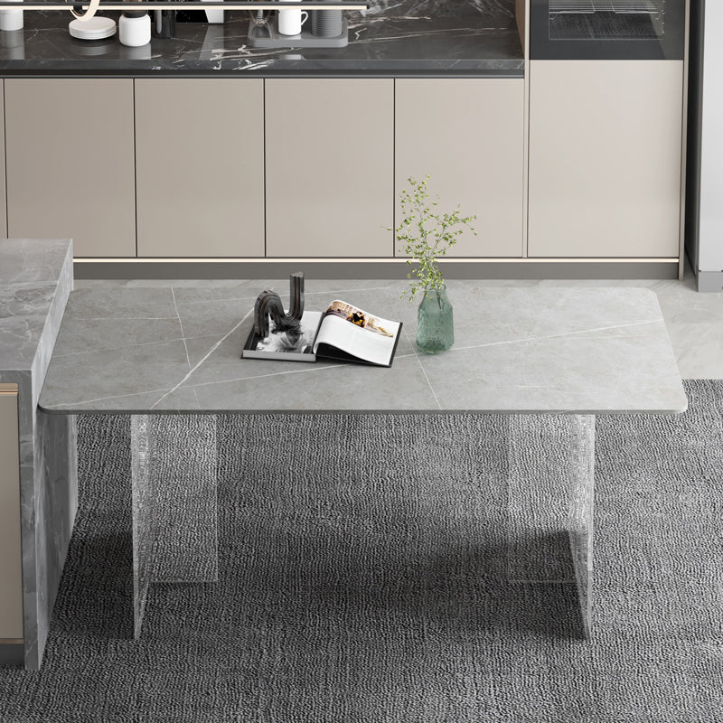 Mesa de comedor de piedra sinterizada Rectángulo de comedor moderno con base acrílica