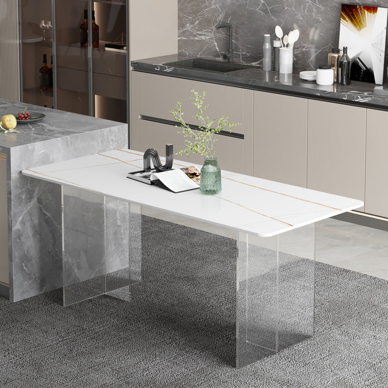 Mesa de comedor de piedra sinterizada Rectángulo de comedor moderno con base acrílica
