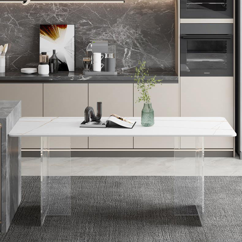 Mesa de comedor de piedra sinterizada Rectángulo de comedor moderno con base acrílica
