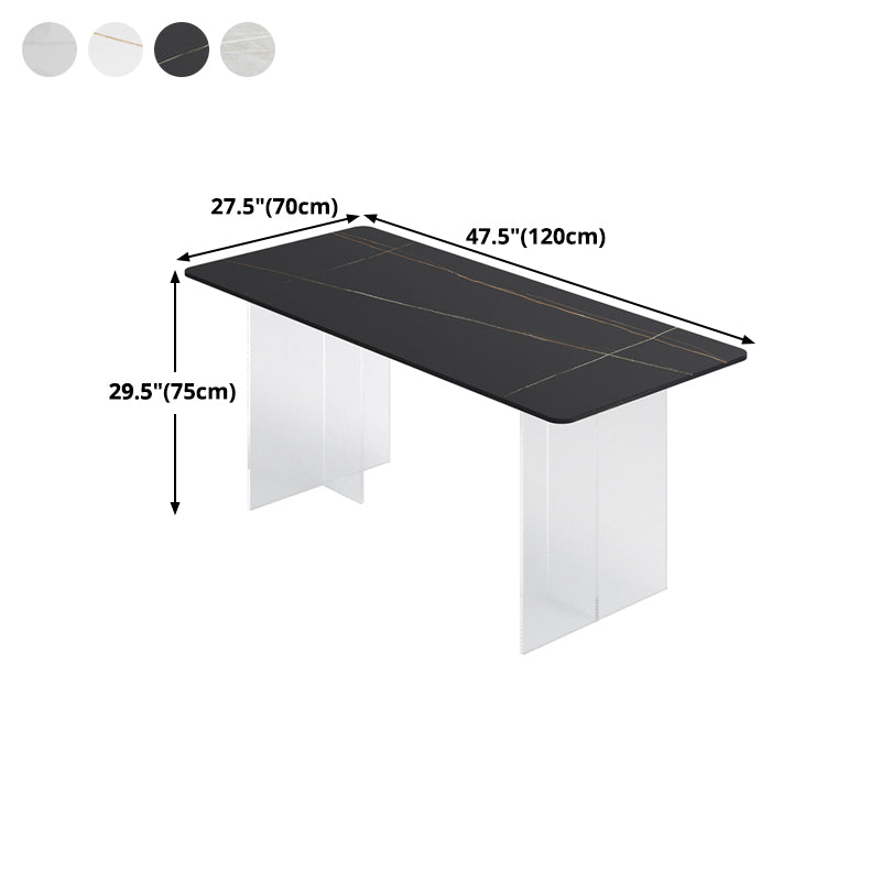 Mesa de comedor de piedra sinterizada Rectángulo de comedor moderno con base acrílica