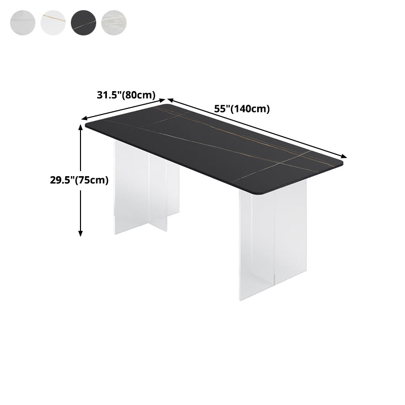 Mesa de comedor de piedra sinterizada Rectángulo de comedor moderno con base acrílica