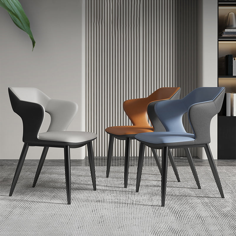 Silla de comedor contemporánea, sillón con respaldo abierto curvado de cuero con acabado mate