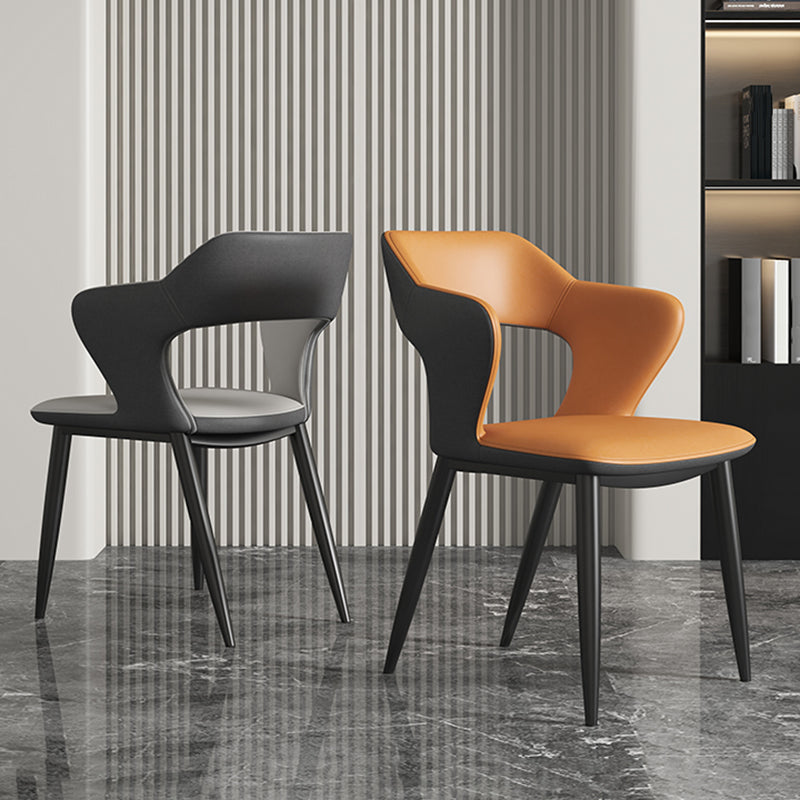 Silla de comedor contemporánea, sillón con respaldo abierto curvado de cuero con acabado mate