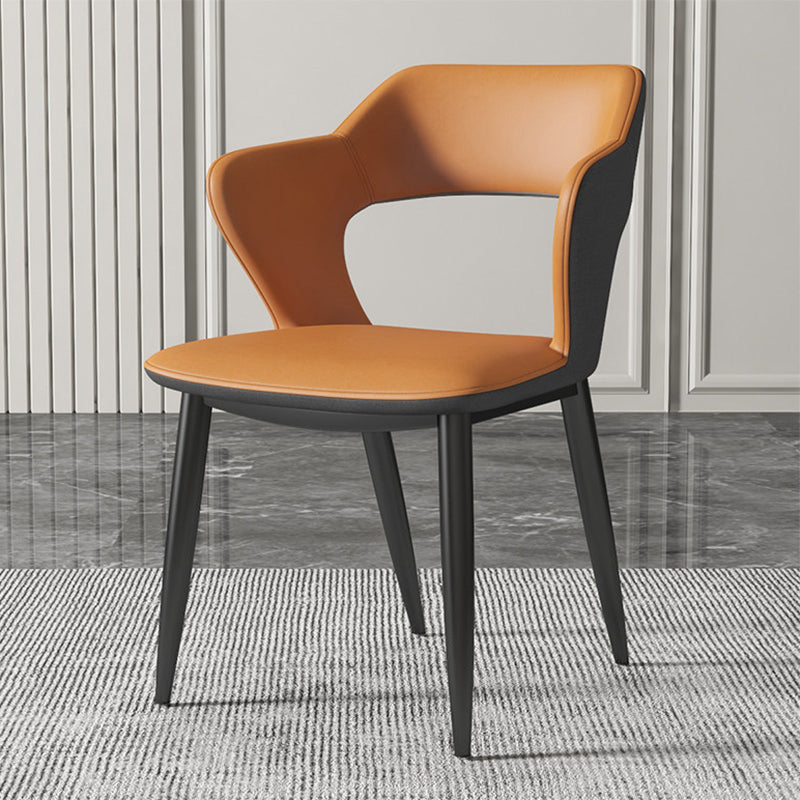 Silla de comedor contemporánea, sillón con respaldo abierto curvado de cuero con acabado mate