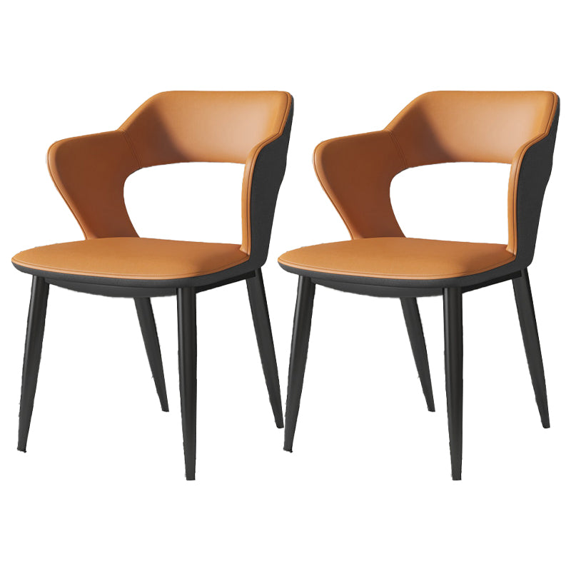 Silla de comedor contemporánea, sillón con respaldo abierto curvado de cuero con acabado mate
