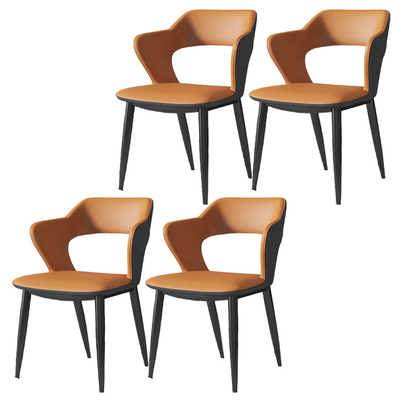Silla de comedor contemporánea, sillón con respaldo abierto curvado de cuero con acabado mate