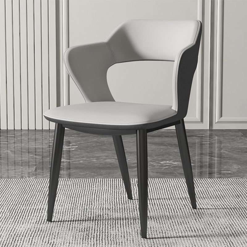 Silla de comedor contemporánea, sillón con respaldo abierto curvado de cuero con acabado mate