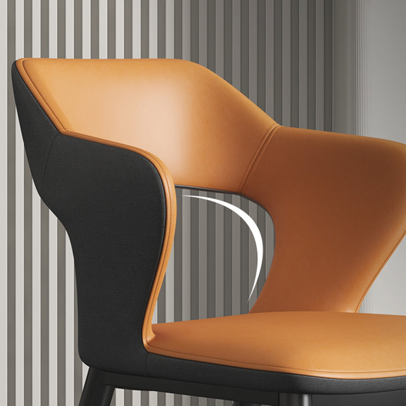 Silla de comedor contemporánea, sillón con respaldo abierto curvado de cuero con acabado mate