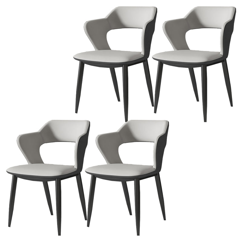 Silla de comedor contemporánea, sillón con respaldo abierto curvado de cuero con acabado mate