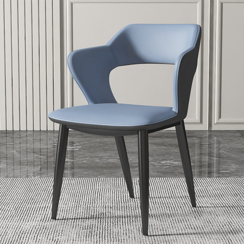 Silla de comedor contemporánea, sillón con respaldo abierto curvado de cuero con acabado mate
