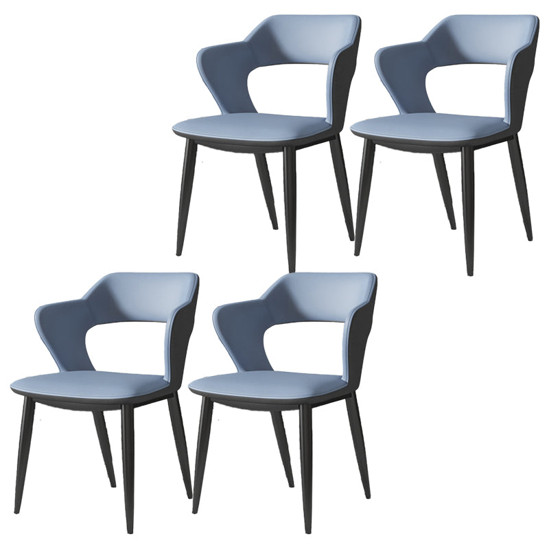 Silla de comedor contemporánea, sillón con respaldo abierto curvado de cuero con acabado mate