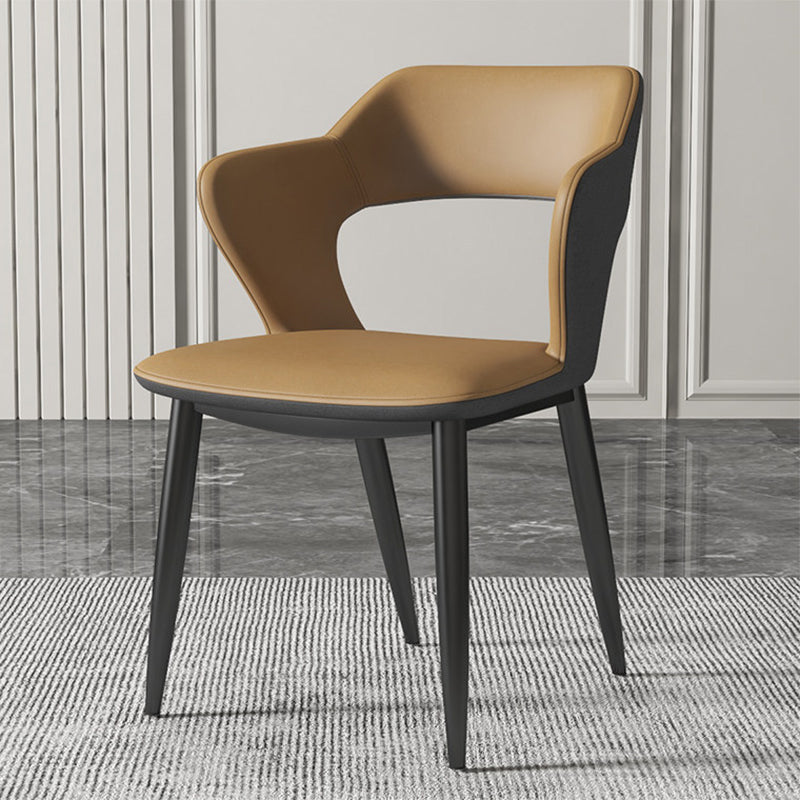 Silla de comedor contemporánea, sillón con respaldo abierto curvado de cuero con acabado mate