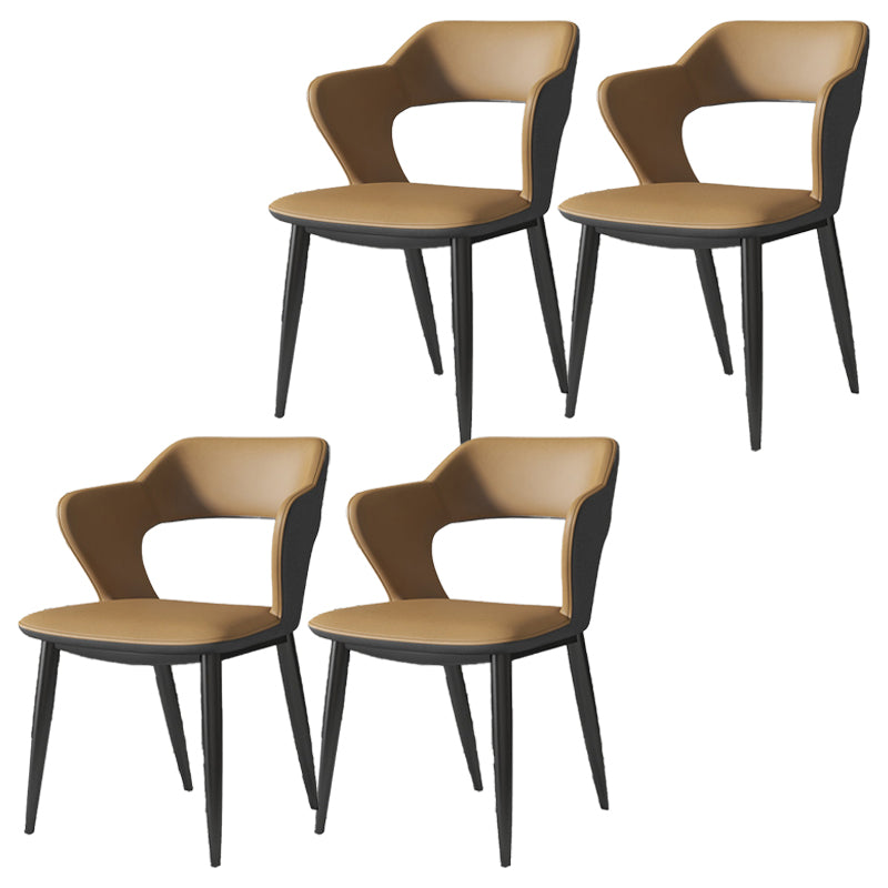 Silla de comedor contemporánea, sillón con respaldo abierto curvado de cuero con acabado mate