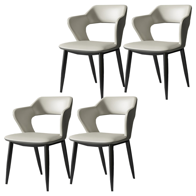 Silla de comedor contemporánea, sillón con respaldo abierto curvado de cuero con acabado mate