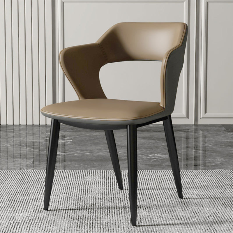 Silla de comedor contemporánea, sillón con respaldo abierto curvado de cuero con acabado mate