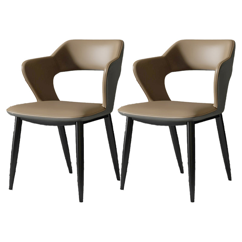 Silla de comedor contemporánea, sillón con respaldo abierto curvado de cuero con acabado mate