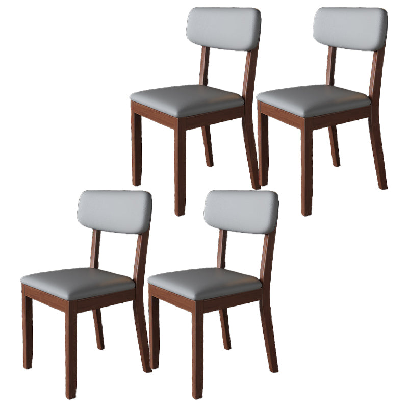 Silla auxiliar de comedor moderna, silla con respaldo abierto curvado de madera maciza y cuero con acabado mate