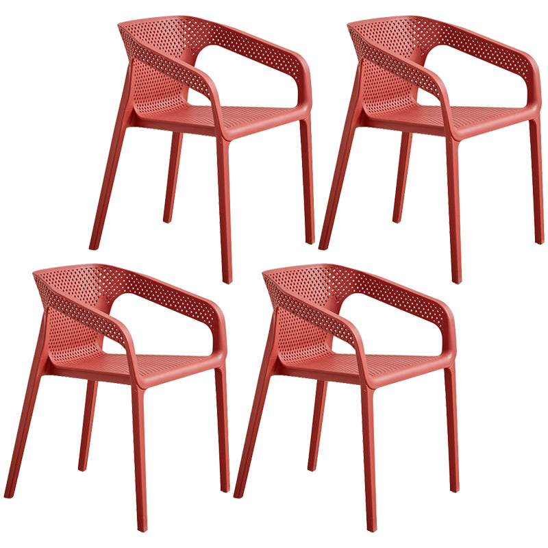 Modern Coffee Shop Plastic Arm Chair Matte Finish Solid Back Dining Chair