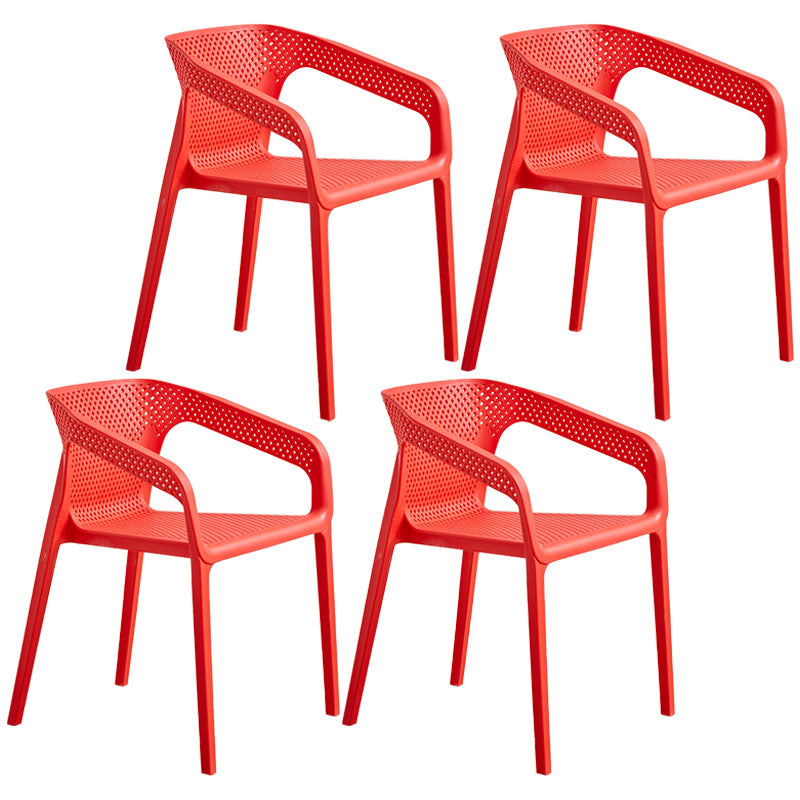 Modern Coffee Shop Plastic Arm Chair Matte Finish Solid Back Dining Chair
