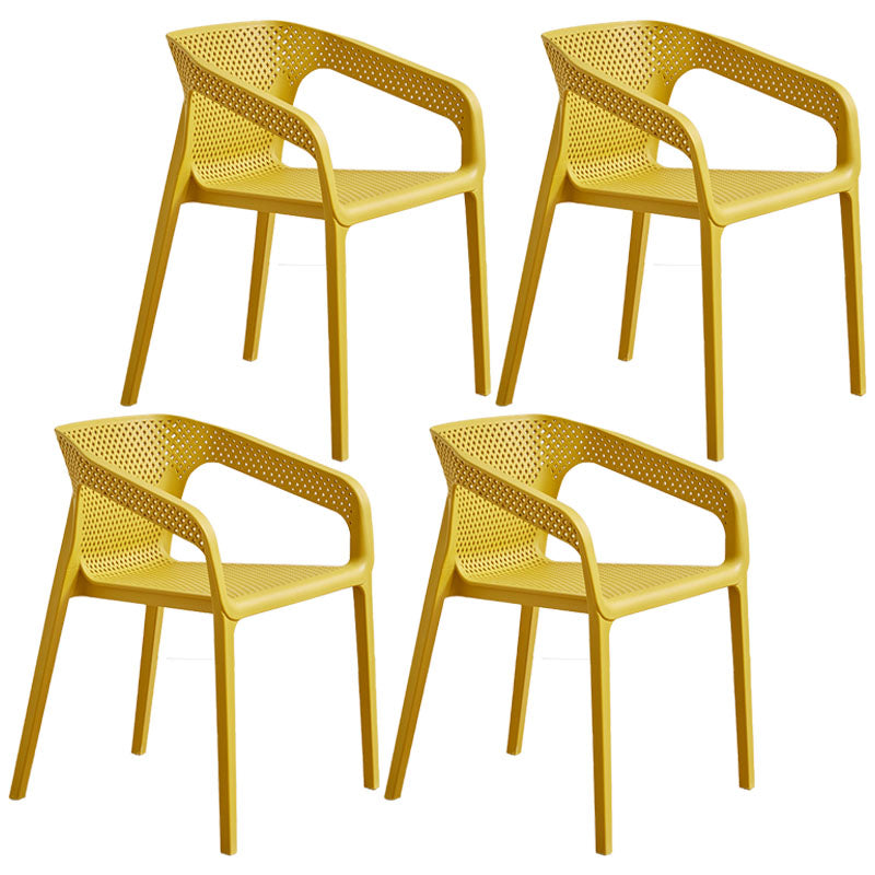 Modern Coffee Shop Plastic Arm Chair Matte Finish Solid Back Dining Chair
