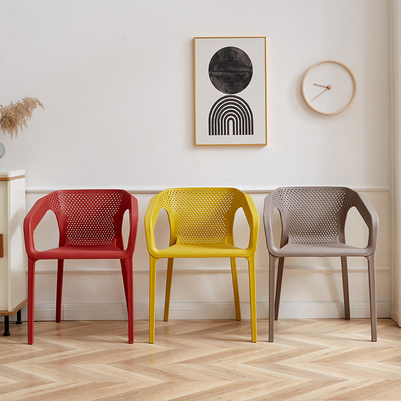 Modern Coffee Shop Plastic Arm Chair Matte Finish Solid Back Dining Chair