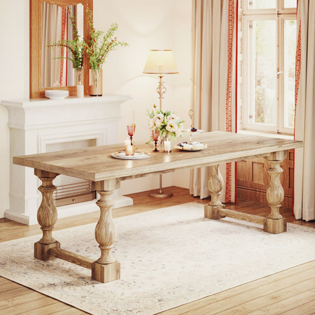 Farmhouse Style 1/2/4/7 Pieces Dining Set Solid Wood Dining Table with Chairs