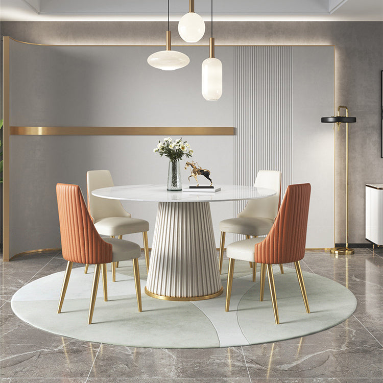 1/3/4/7 Pcs Metal Modern Dining Room Set with Round Table and Metal Base Dining Set