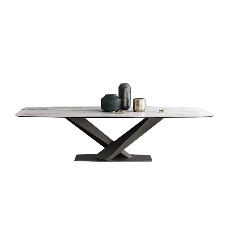 1/4/5/7 Pcs Metal Modern Dining Set with Rectangle Table and Pedestal Base Dinette Set