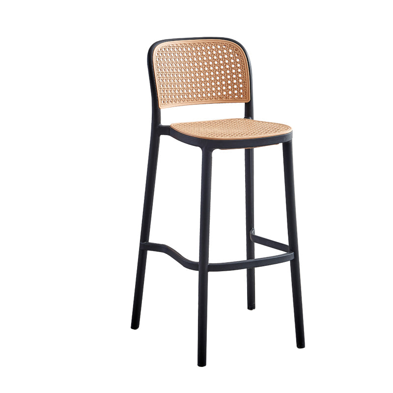 Taburete de bar de plástico de estilo moderno con reposapiés, taburete de bar simple con respaldo bajo para cocina