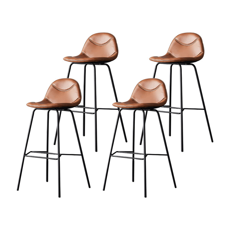 Taburetes industriales de cuero para mostrador de hierro, taburetes de bar con respaldo bajo y 4 patas para cocina
