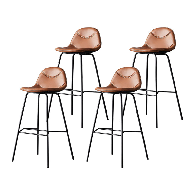 Taburetes industriales de cuero para mostrador de hierro, taburetes de bar con respaldo bajo y 4 patas para cocina