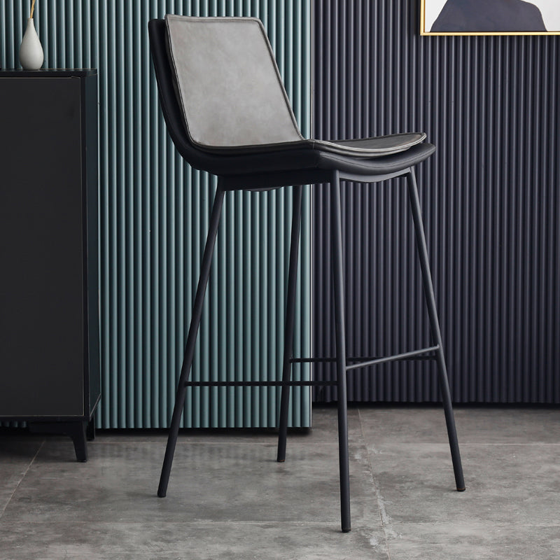Industrial Leather Iron Counter Stools Low Back Bar Stools with Rectangle Seat