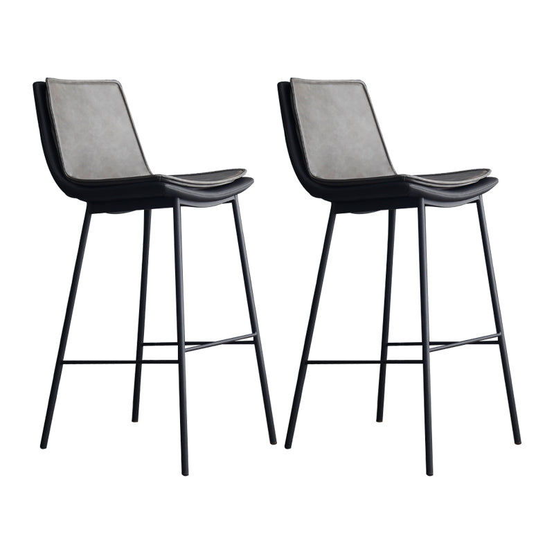Industrial Leather Iron Counter Stools Low Back Bar Stools with Rectangle Seat