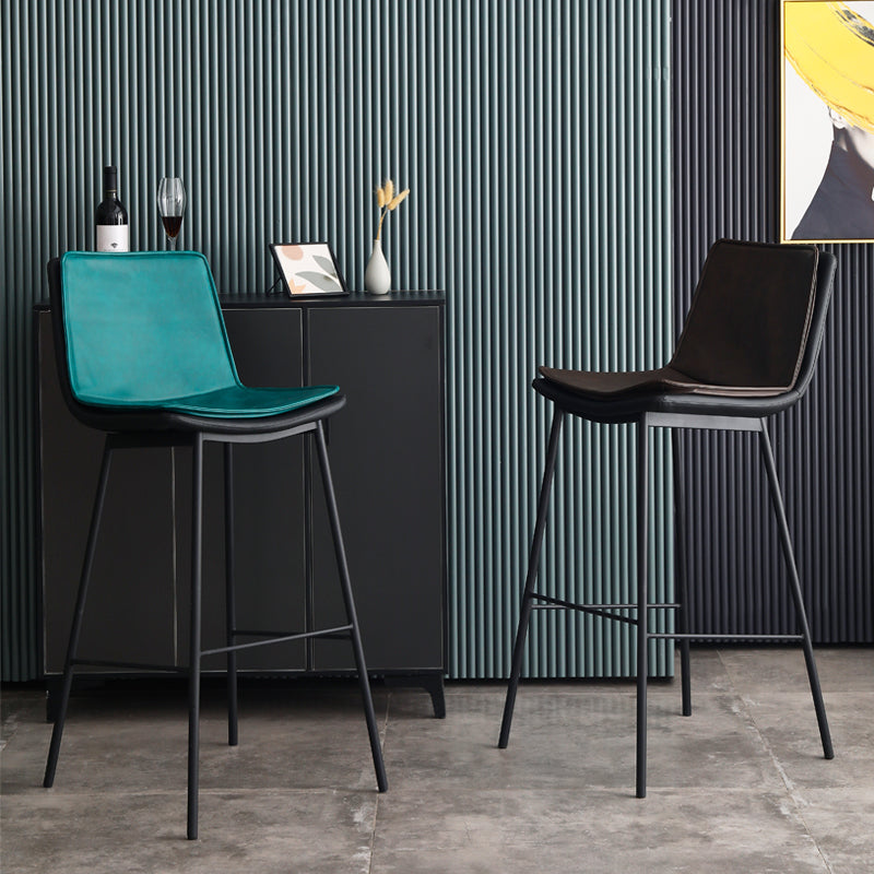 Industrial Leather Iron Counter Stools Low Back Bar Stools with Rectangle Seat