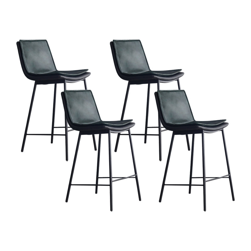 Industrial Leather Iron Counter Stools Low Back Bar Stools with Rectangle Seat